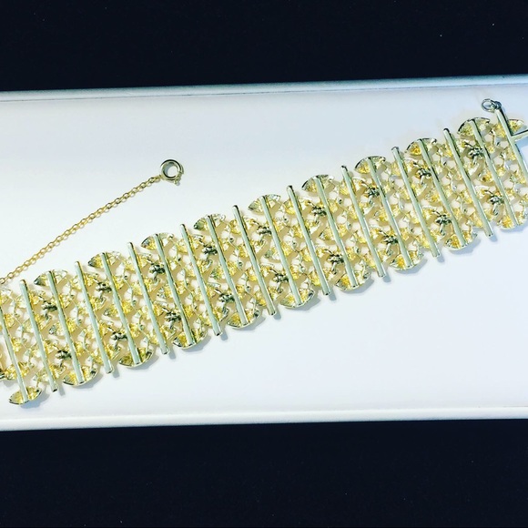 Vintage Signed Coro Gold Tone Wide Bracelet